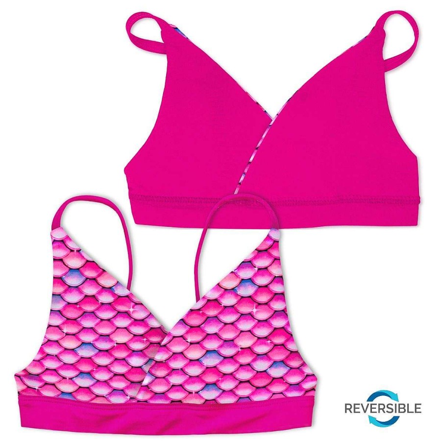 Badkleding Fin Fun Tops | Malibu Roze Omkeerbare Bikinitop Voor Meisjes