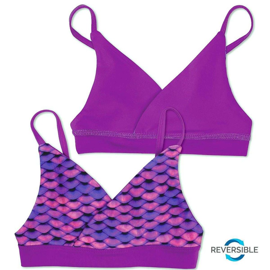 Badkleding Fin Fun Tops | Aziatische Magenta Omkeerbare Bikinitop Voor Meisjes