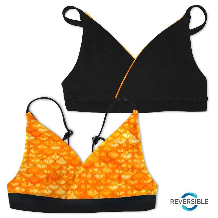 Badkleding Fin Fun Tops | Omkeerbare Bikinitop Met Tropische Zonsopgang Voor Meisjes