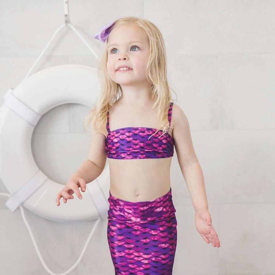 Zeemeerminstaarten Fin Fun Zeemeerminnen | Aziatische Magenta Peuterstaart En Bandeau-Set